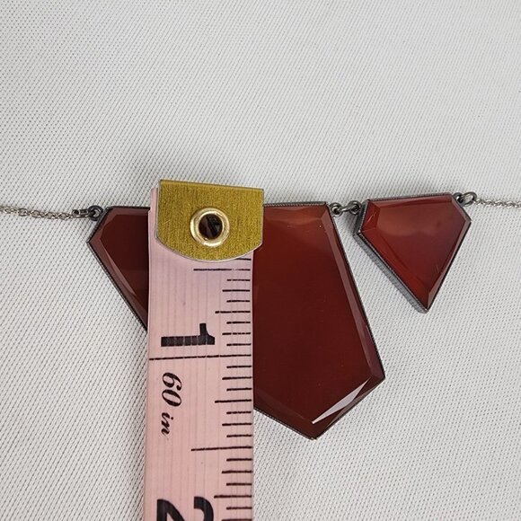 Vintage Silver Tone Red Glass Geometric Shape Necklace - Picture 6 of 7
